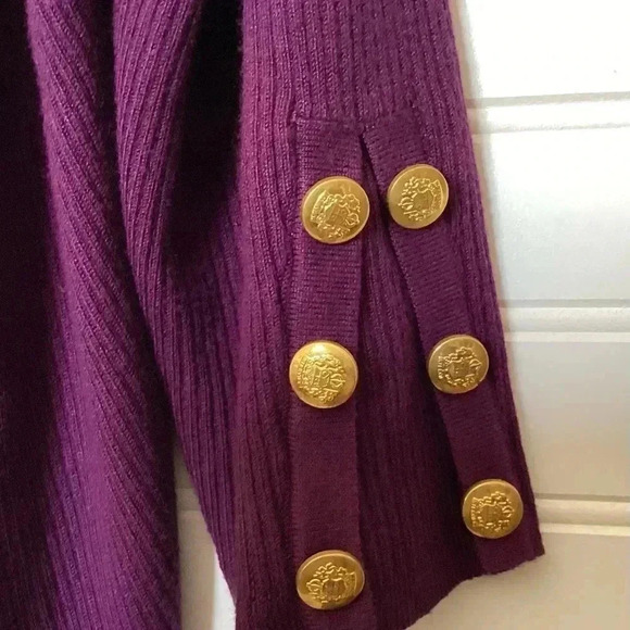 Roz&Ali Womens 3X Plum Purple Open Lon Sleeve Cardigan Ribbed knit Golden Button - Picture 5 of 11